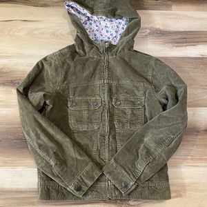 Gap Kids corduroy denim hooded jacket with floral lining, size XL / 12 girls